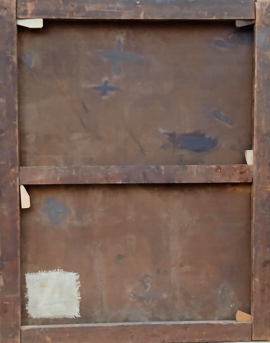 Dipinto Biedermeier ad olio su tela 'Gioie di Mamma' cm.119x94-photo-1