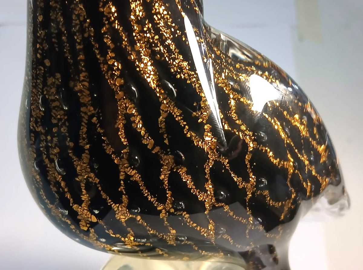 Alberto Donà Murano 1980 - Pappagallo in vetro soffiato con reticolo in oro.-photo-3