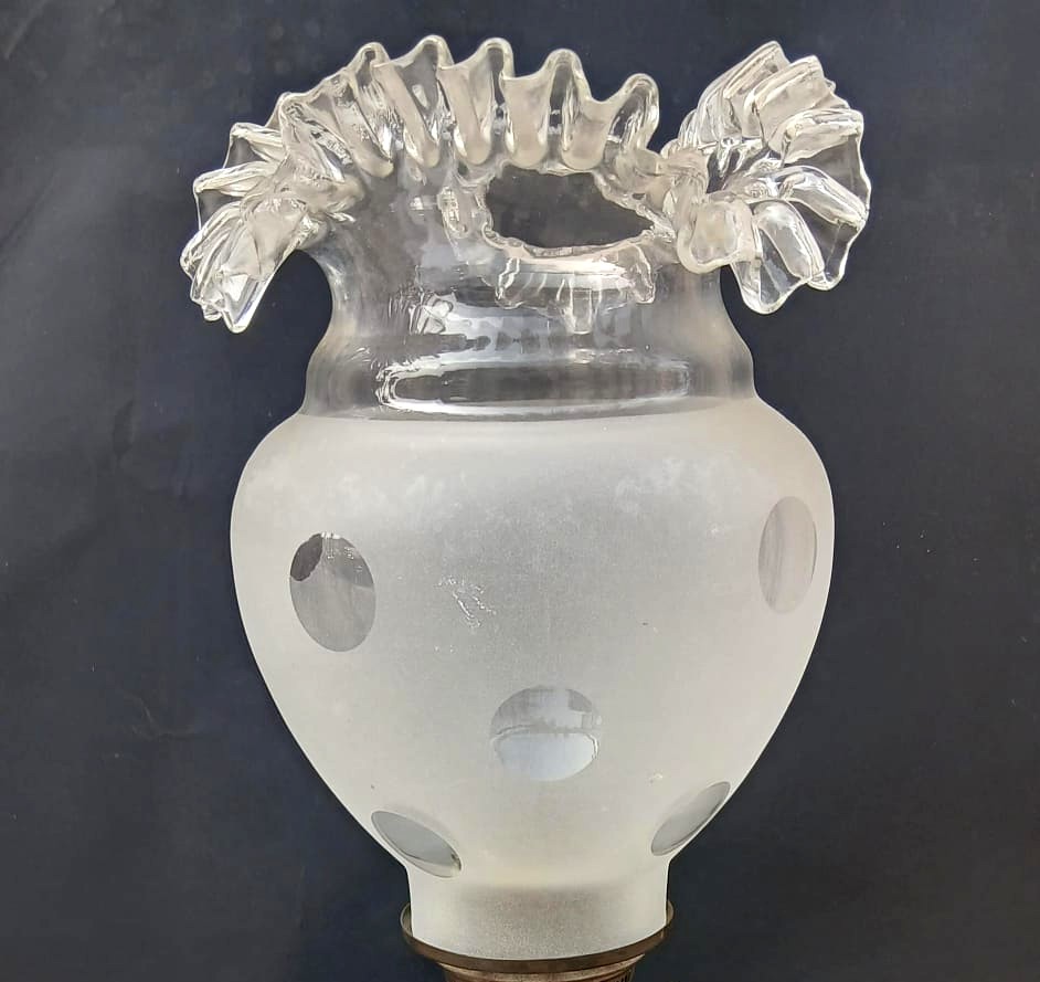 Grande lume a petrolio in ceramica decorata a fiori (1850-60 ) funzionante -  cm.63-photo-4