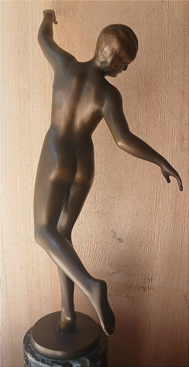 Karl Perl (Austria 1876/1965) Scultura in bronzo raffigurante una ballerina nuda anni  '20.-photo-2