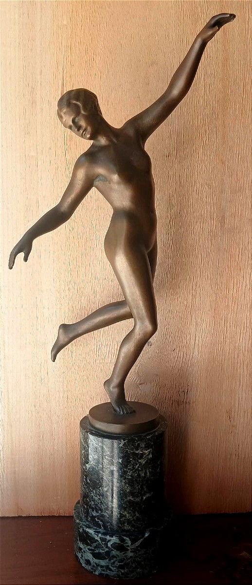 Karl Perl (Austria 1876/1965) Scultura in bronzo raffigurante una ballerina nuda anni  '20.-photo-4