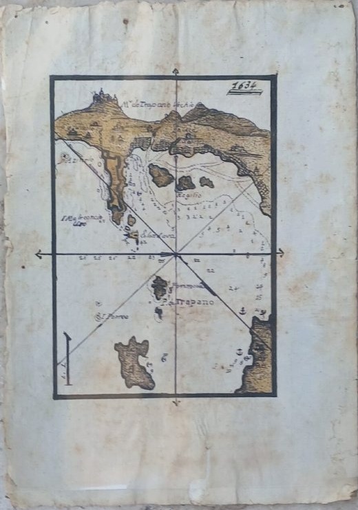 Planimetria della città di Trapani e del suo golfo realizzata a tempera su carta nel 1634.