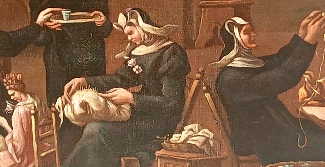 'Ricreazione in Convento' Olio su tela, scuola ligure del Magnasco di  fine 600'. Cornice coeva-photo-4
