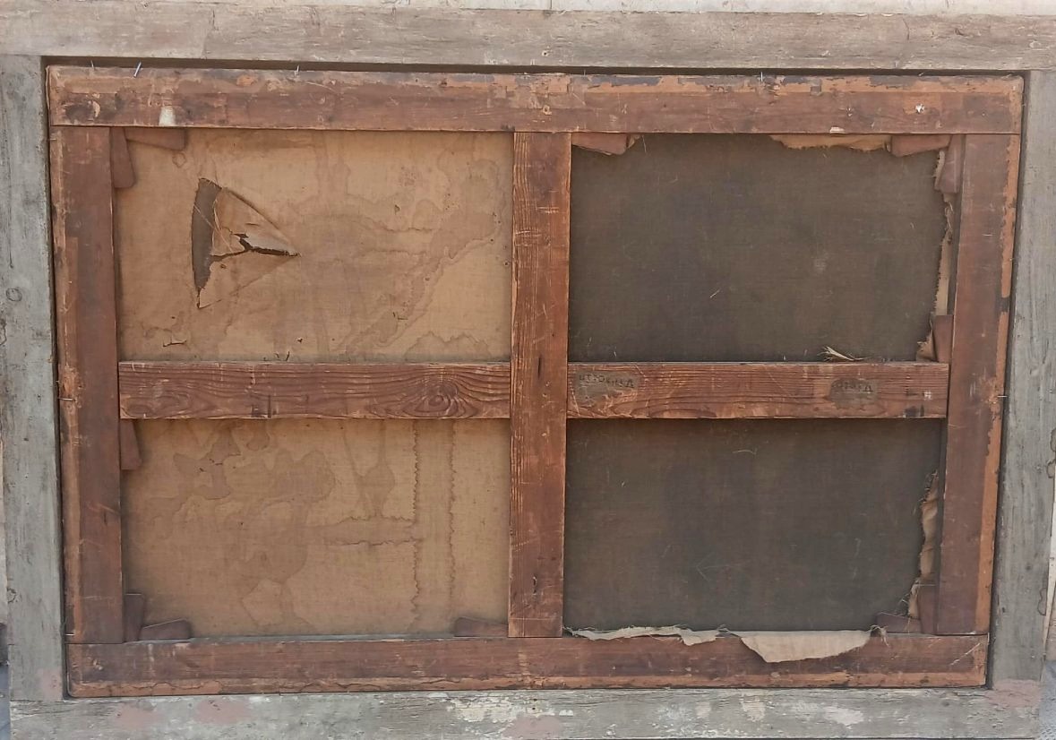 'Ricreazione in Convento' Olio su tela, scuola ligure del Magnasco di  fine 600'. Cornice coeva-photo-1
