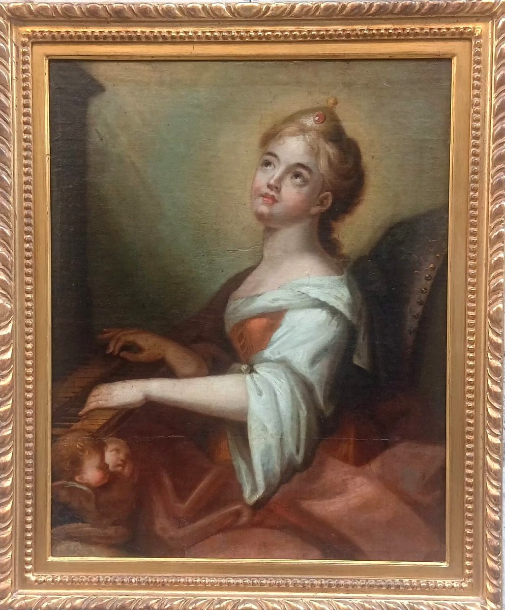 Santa Cecilia in estasi mentre suona la spinetta. Scuola italiana o francese del XVIII secolo 