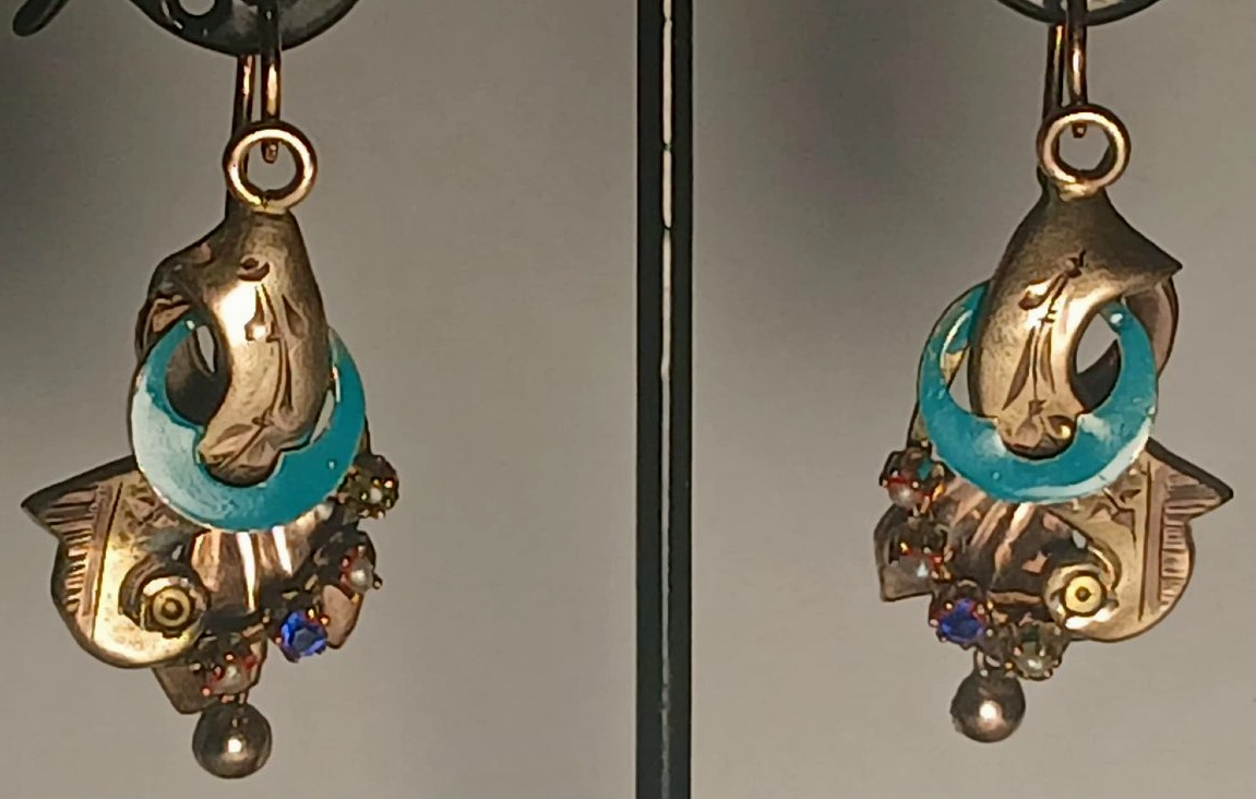 Orecchini pendenti in oro smalti e micro perline. Sicilia Borbonica 1830-60-photo-3