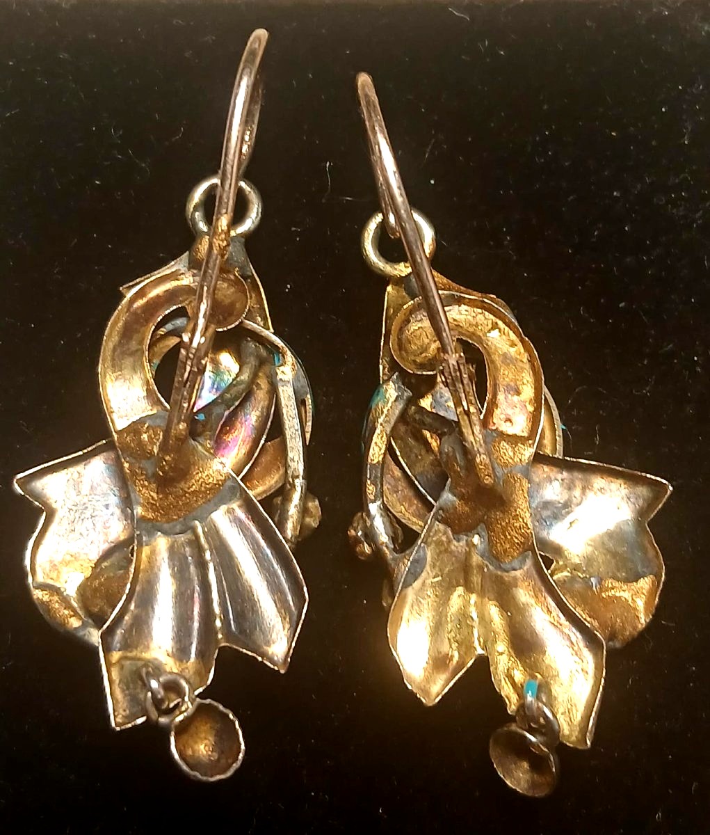 Orecchini pendenti in oro smalti e micro perline. Sicilia Borbonica 1830-60-photo-4