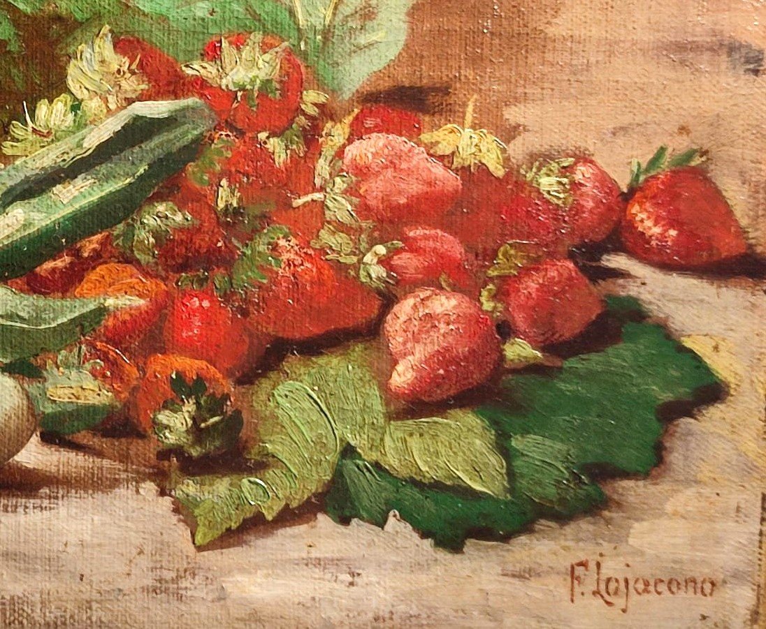 Francesco Lo Jacono 'Natura morta  ' Mandorle e Fragoloni'  entro cornice .-photo-3