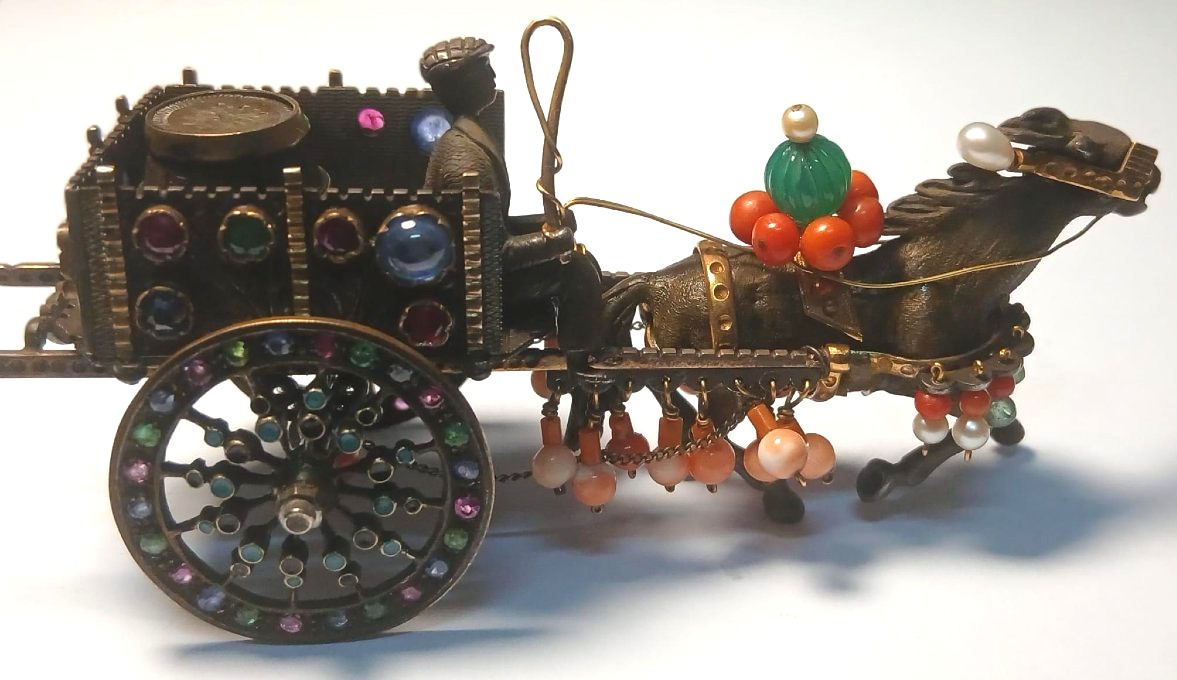 Prezioso 'Carretto Siciliano' in argento e oro, con smeraldi rubini e zaffiri, coralli e perle -photo-2