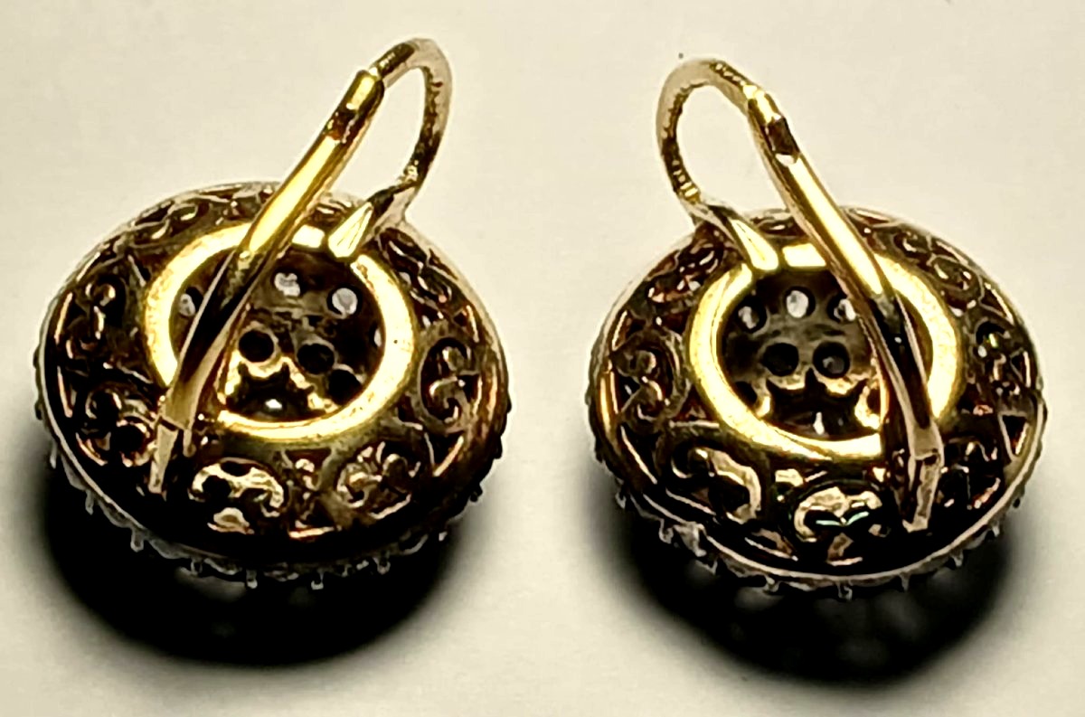 Orecchini  in oro e coppella con rose di brillante e brillanti a tavoletta. Sicilia 1920 circa.-photo-3