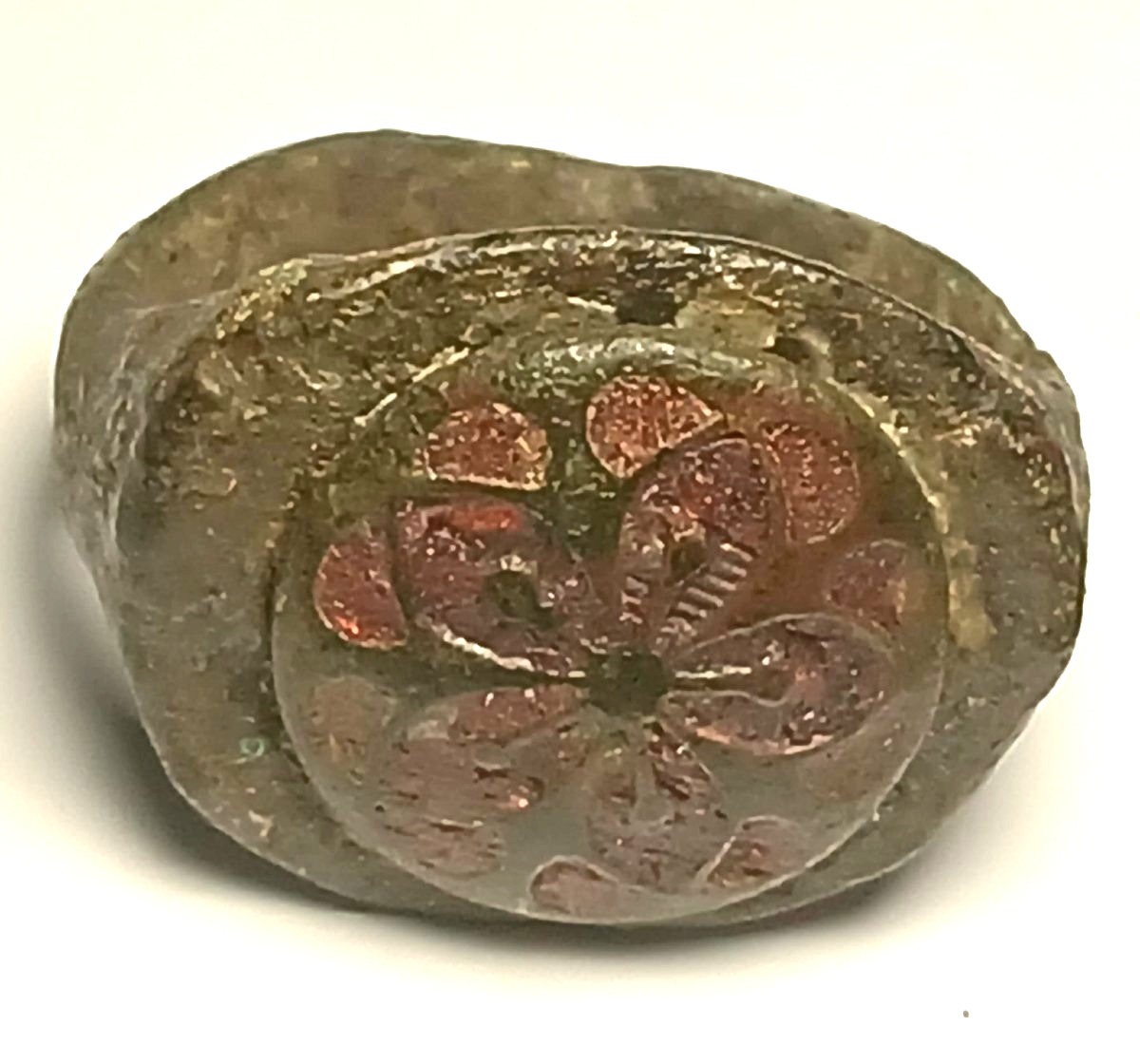 'Il Pentacolo Magico' Anello Templare esoterico in bronzo con tracce d'oro e smalto rosso. -photo-2