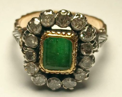Anello Smeraldo e Brillanti  in oro e coppella. Sicilia inizi 900. -photo-2