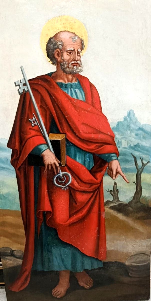 Francisco Pacheco de Rio. (Maestro di Velasquez) San Pietro, dipinto su tavola. cm.97x50.-photo-2