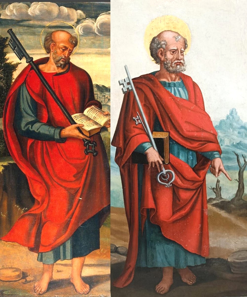 Francisco Pacheco de Rio. (Maestro di Velasquez) San Pietro, dipinto su tavola. cm.97x50.