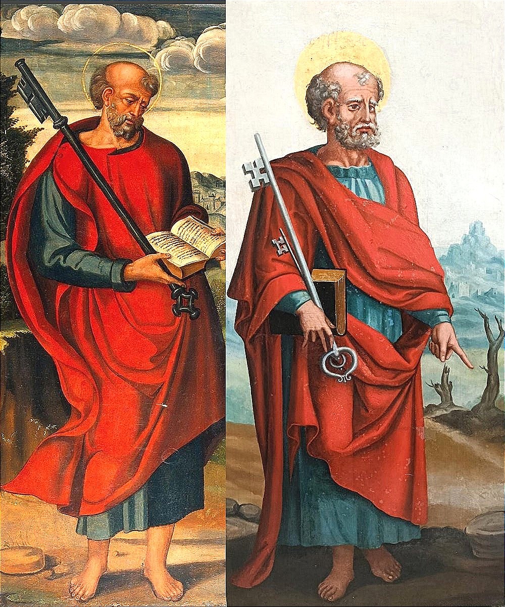 Francisco Pacheco de Rio. (Maestro di Velasquez) San Pietro, dipinto su tavola. cm.97x50.