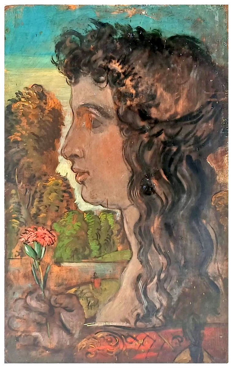 Giorgio De Chirico. Munchen 1909 - Due oli su tavola dipinti a doppia faccia (cm.40 x 25,3)-photo-2