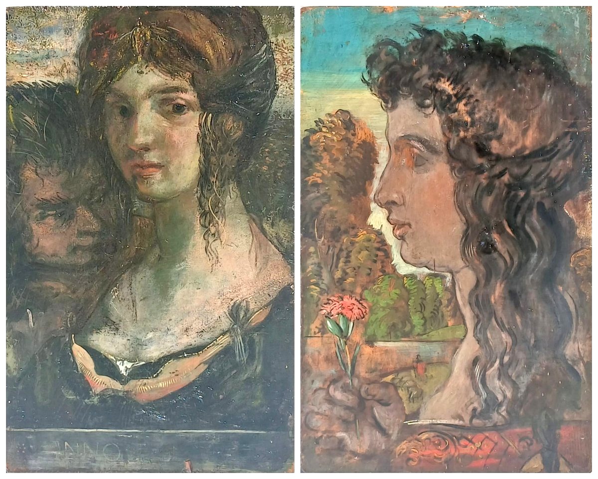 Giorgio De Chirico. Munchen 1909 - Due oli su tavola dipinti a doppia faccia (cm.40 x 25,3)-photo-3