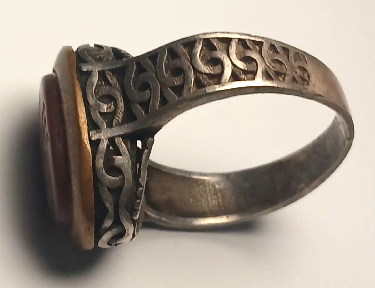 Anello Templare esoterico argento ed oro, con il nodo di Salomone e Sigillo in corniola.-photo-3