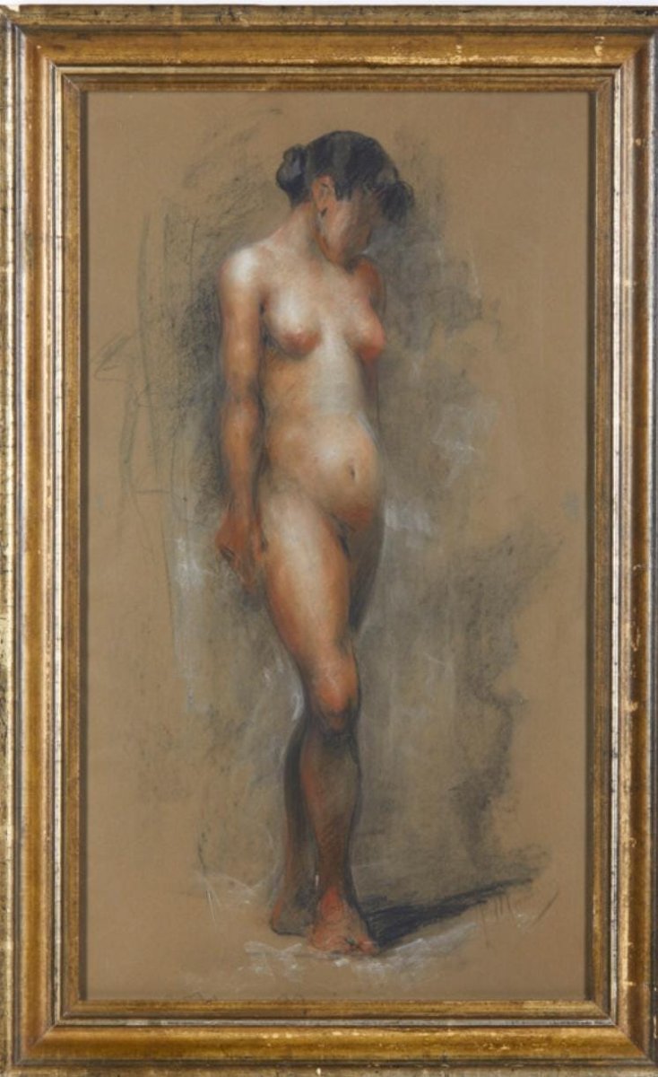 Francesco Paolo Michetti 'Timidamente nuda' Pastello del periodo francese del Maestro abruzzese-photo-2