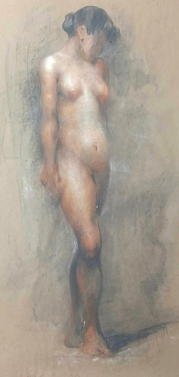 Francesco Paolo Michetti 'Timidamente nuda' Pastello del periodo francese del Maestro abruzzese-photo-4