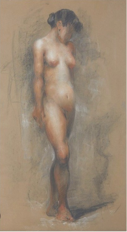 Francesco Paolo Michetti 'Timidamente nuda' Pastello del periodo francese del Maestro abruzzese