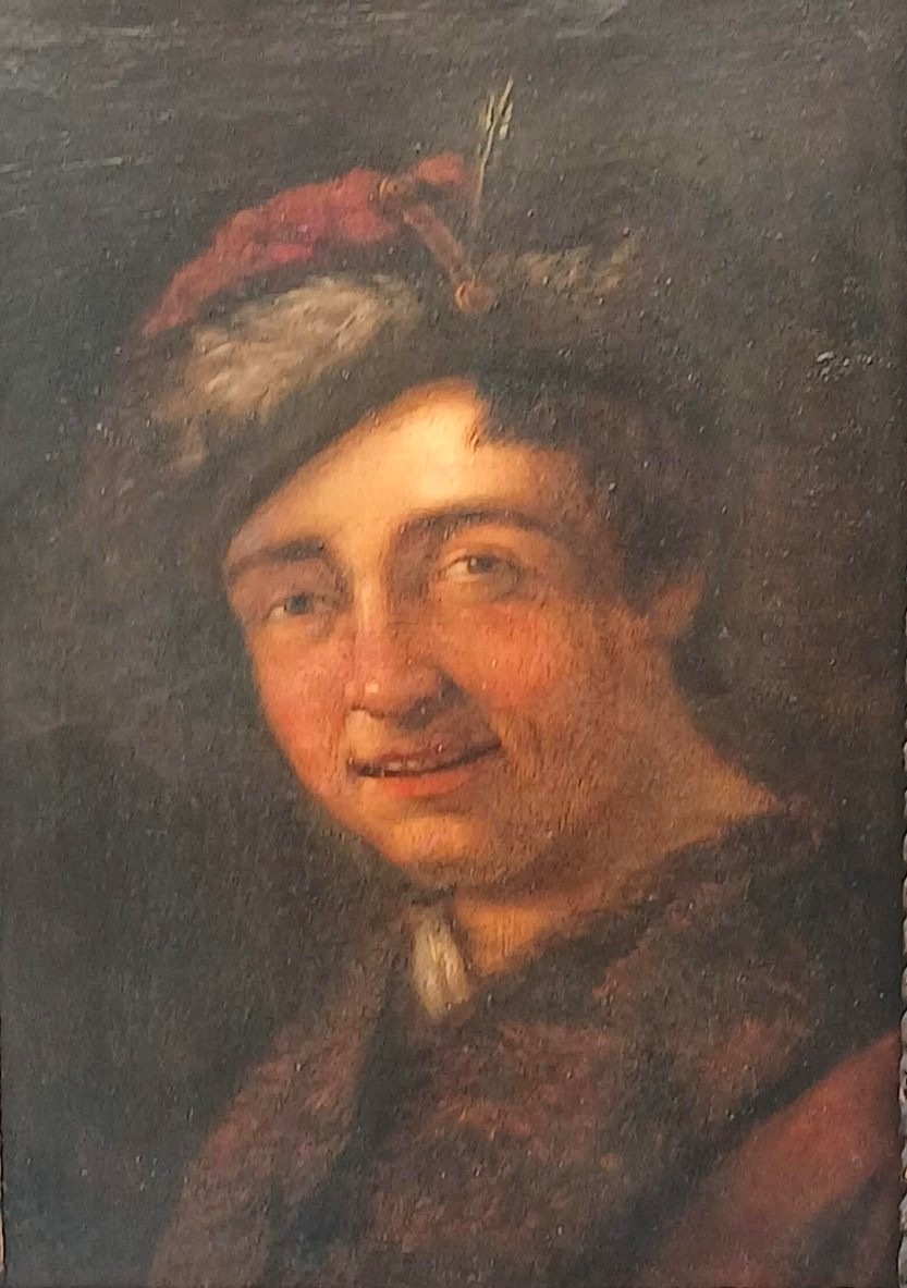 'Giovane con cappello piumato' Dipinto da Antonio Amorosi.  Comunanza 1660-Roma 1737-photo-2