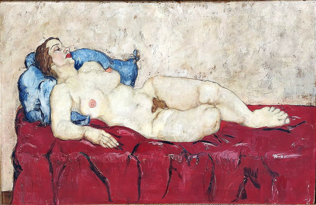  -'Nudo di Wally Neuzil su divano rosso'. Olio su tela cm.70x100-photo-2
