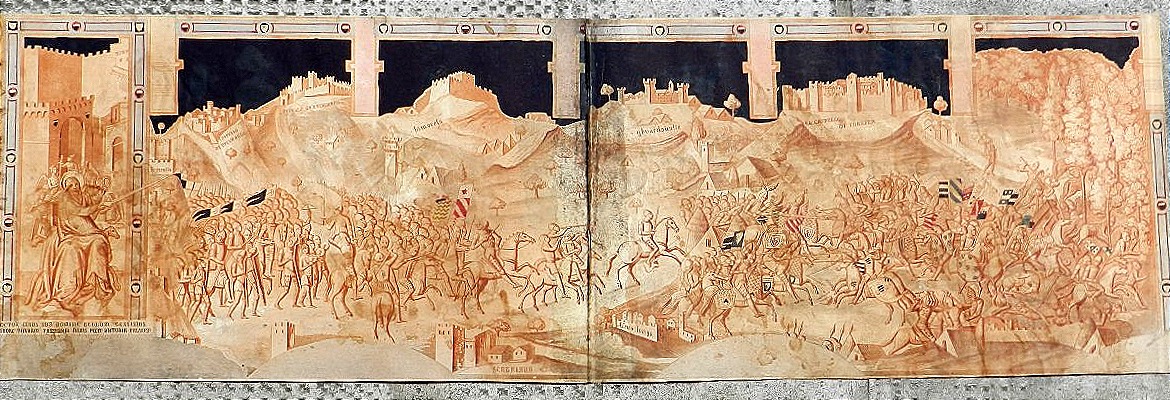 La Battaglia di Val di Chiana. Bozzetto in scala a china e tempera sec.XlV