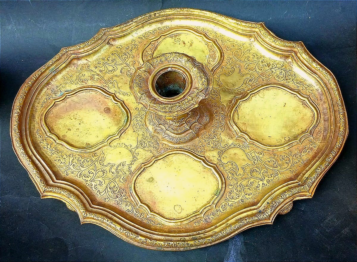 Calamaio in rame finemente sbalzato e cesellato con tracce di oro zecchino. Trapani sec.XVIII.-photo-3
