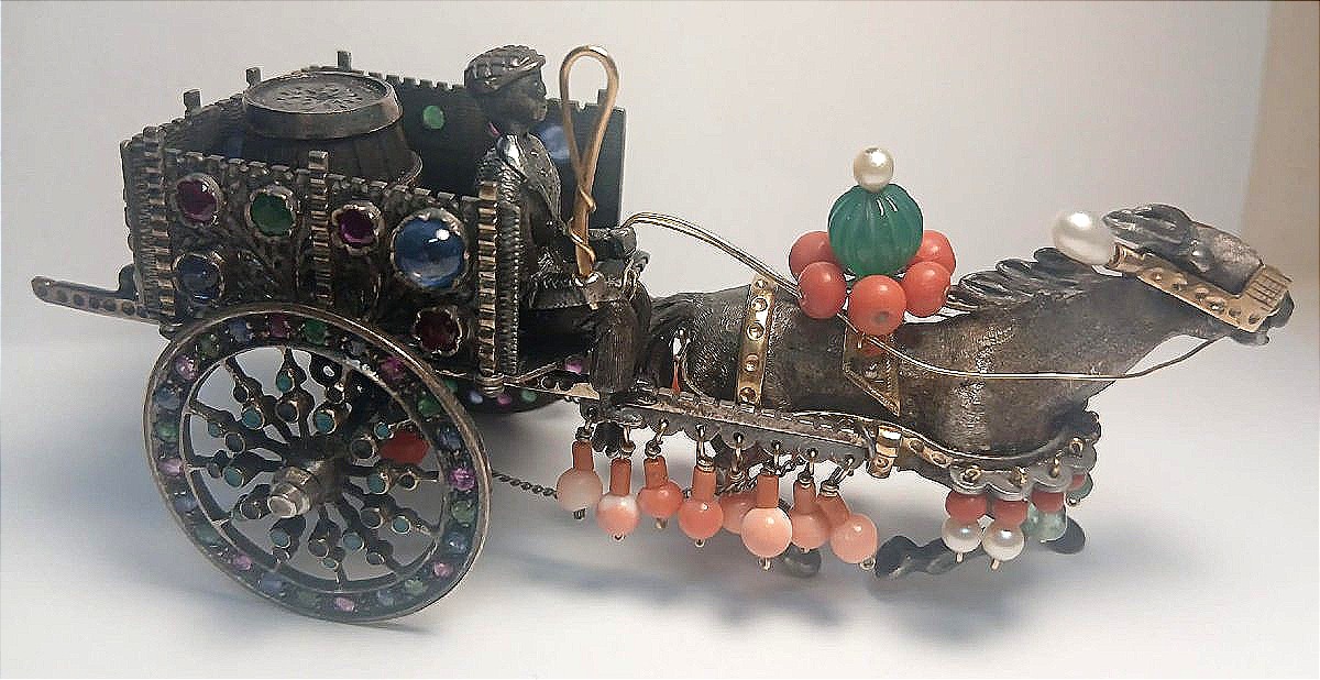 Il Carretto Siciliano. Gioiello in miniatura in argento, oro pietre preziose e diamanti. Gr.140-photo-2