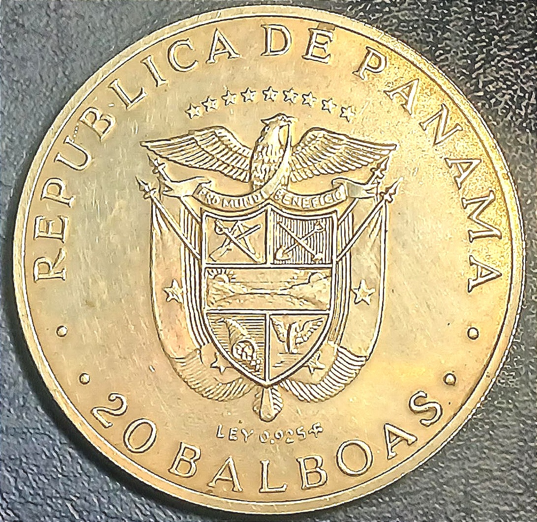 Moneta  Repubblica di Panama 20 Balboa 1973 gr.130 argento 925 , diametro  61 mm.-photo-2