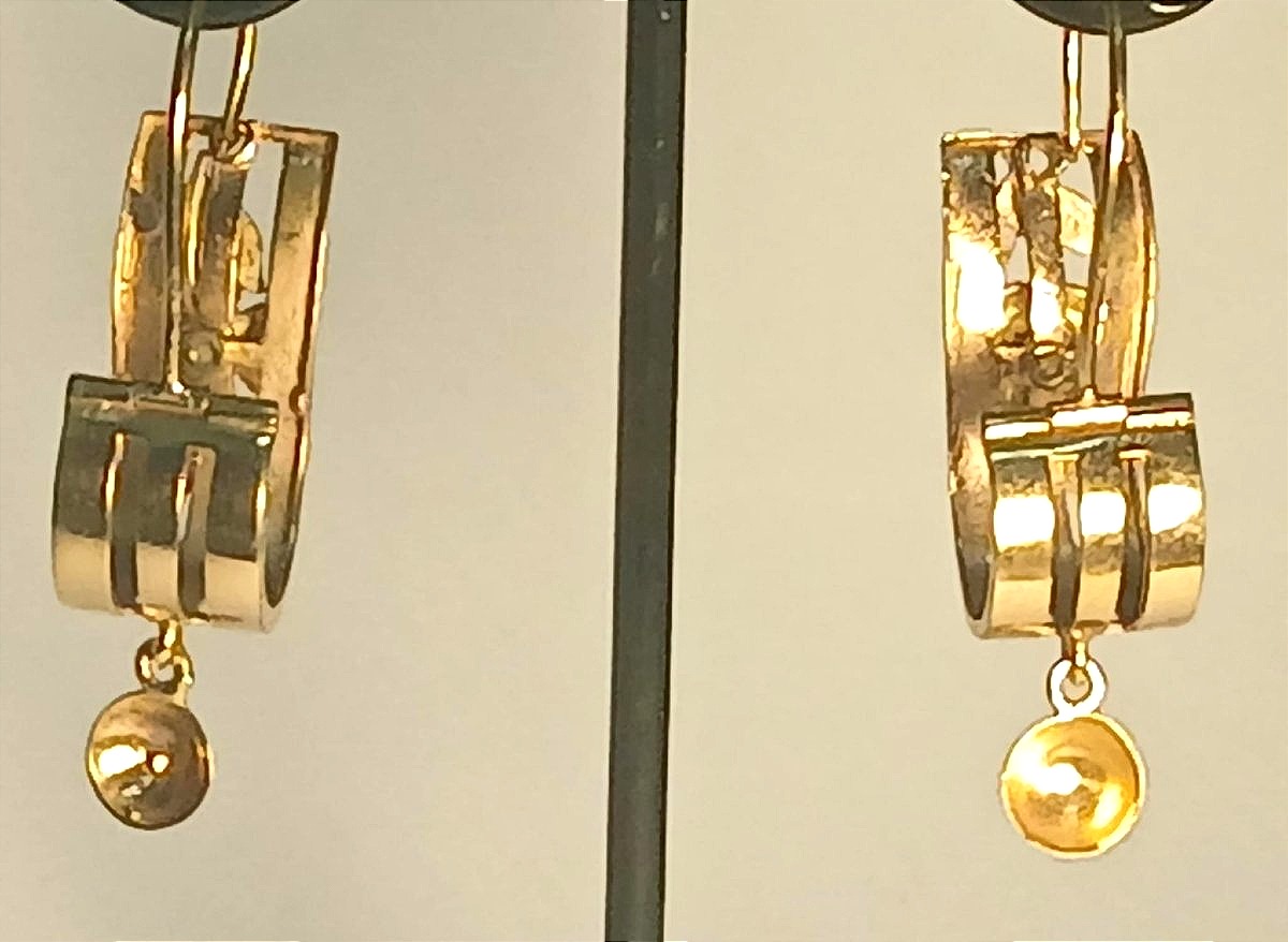 Orecchini Liberty in oro e smalti con pendenti a  mezza sfera.  Oro gr.5,5-photo-3