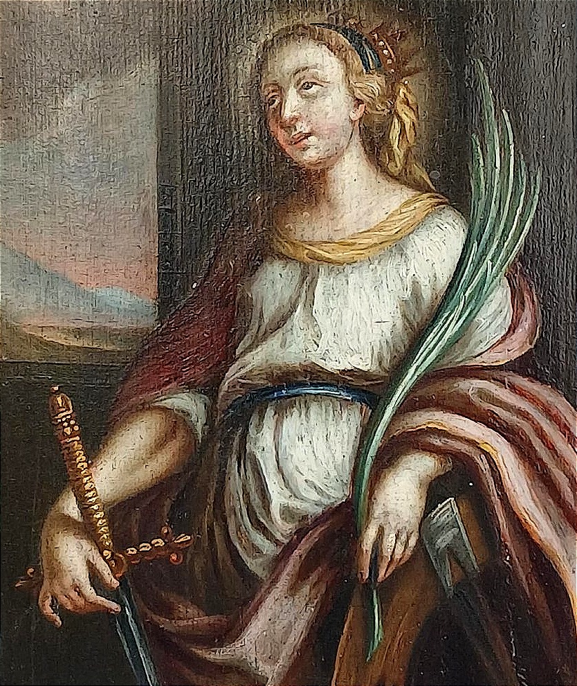 Santa Caterina d'Alessandria Olio su tavola di scuola italiana della fine del secolo XVI. -photo-4