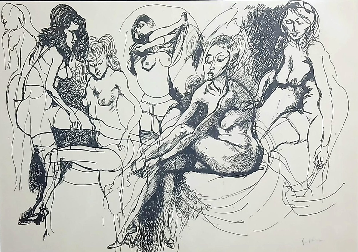 Renato Guttuso - 'Marta Marzotto  in pose differenti' china su carta cm.  50 x 70 -photo-2