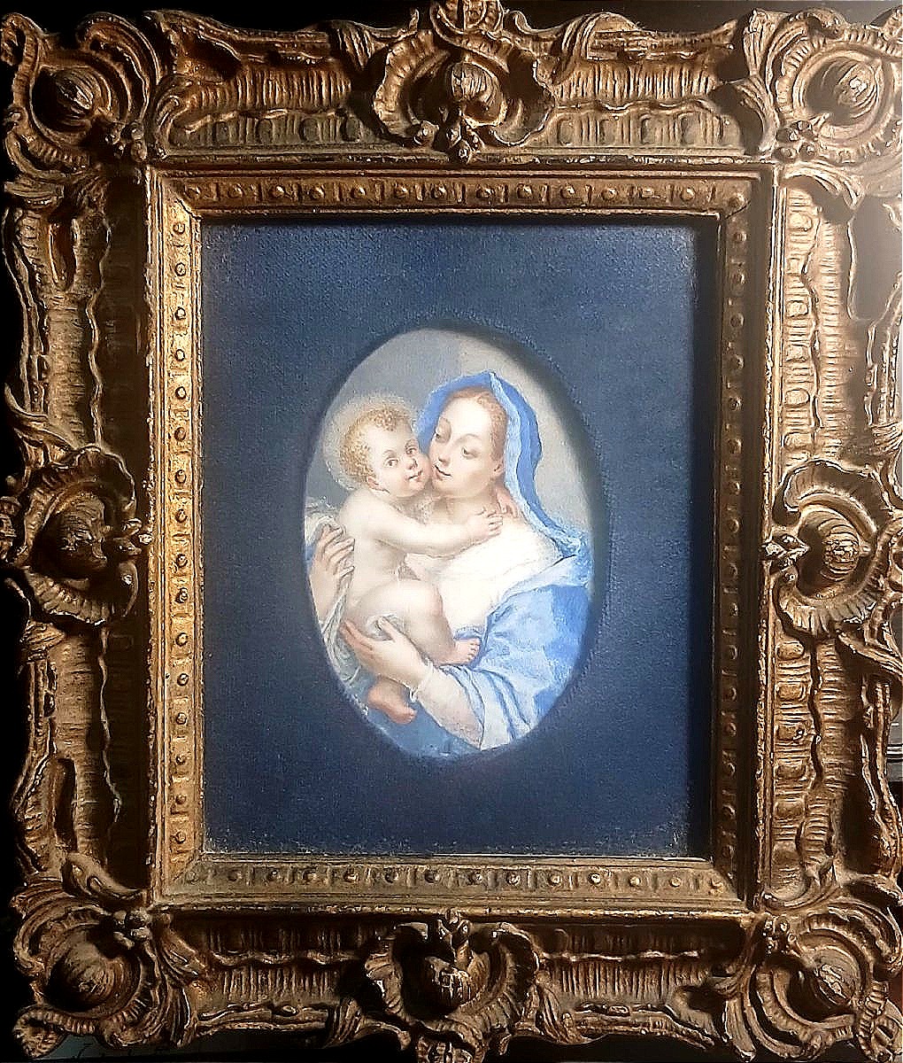 G.G. Chiari Madonna e  bambino Miniatura ad olio su rame di scuola romana del XVII-XVIII secolo-photo-2