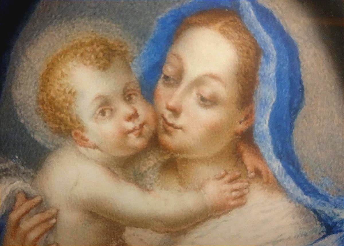 G.G. Chiari Madonna e  bambino Miniatura ad olio su rame di scuola romana del XVII-XVIII secolo-photo-3