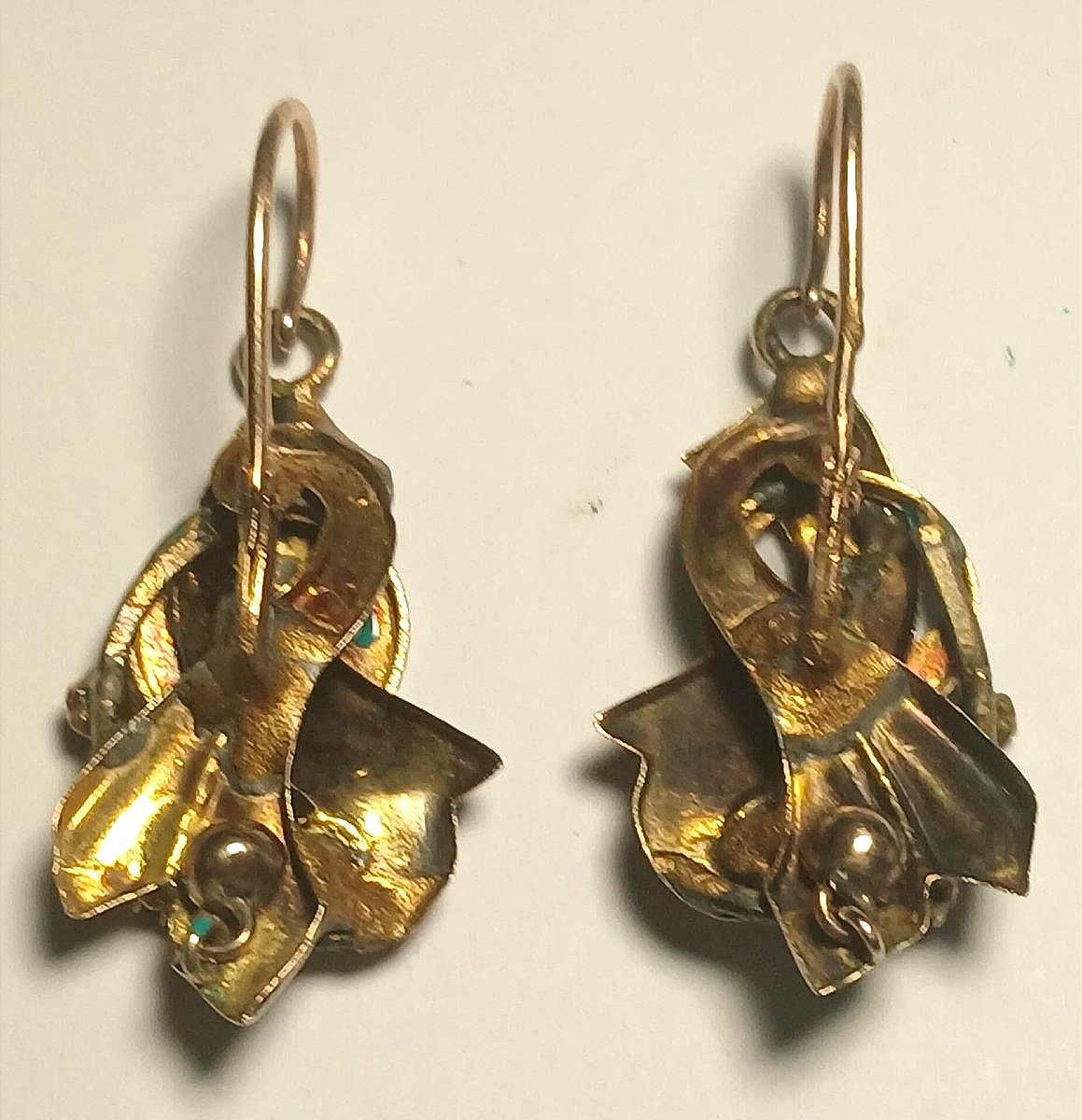 Orecchini Borbonici in oro e smalto turchese. Regno delle due Sicilie 1850 circa.-photo-2