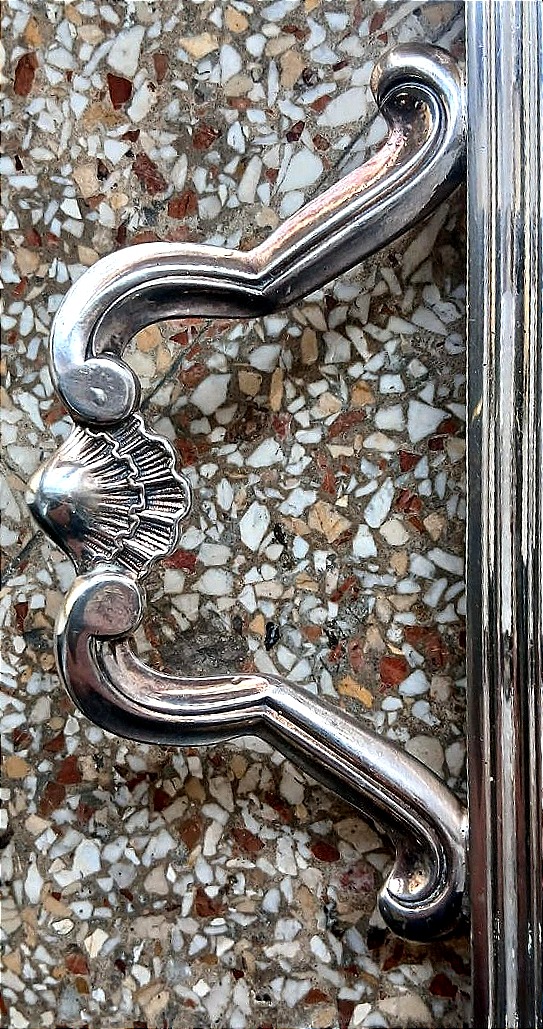 Vassoio in rame lamina argento italiano del primo 900' cm. 42x54 + manici-photo-2