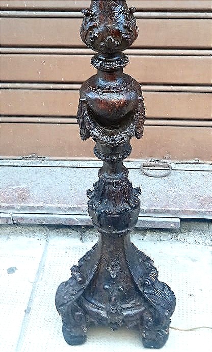 Candeliere ligneo Luigi XIV, Barocco siciliano, con impianto luce.-photo-3