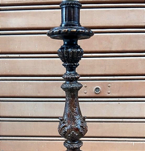 Candeliere ligneo Luigi XIV, Barocco siciliano, con impianto luce.-photo-4