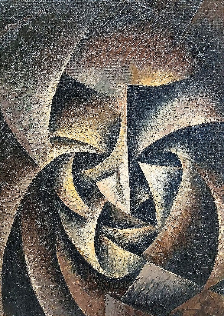 Cubo futurista russo degli anni '30, influenzato da Kazimir Malevich. Olio su faesite-photo-3
