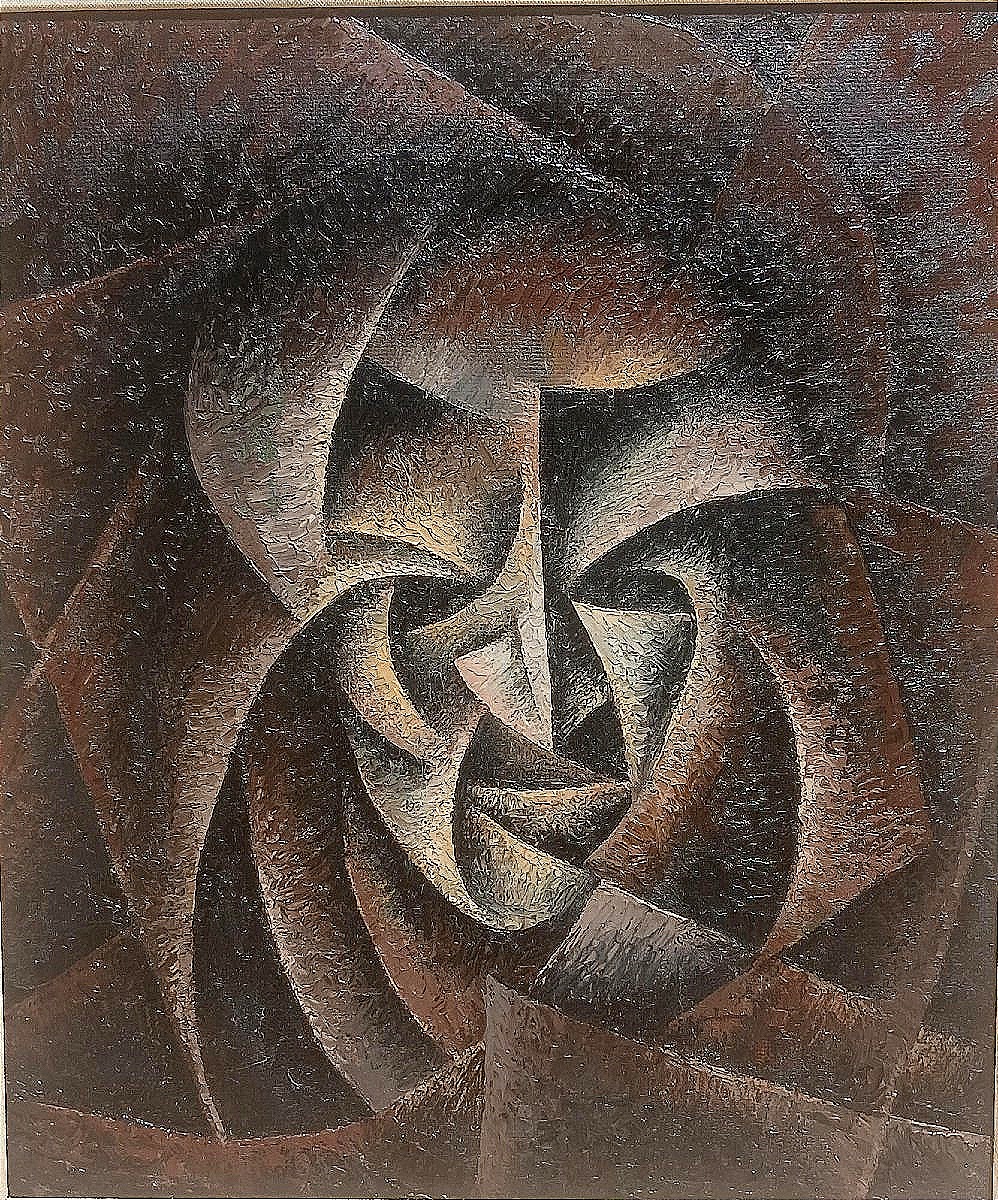 Cubo futurista russo degli anni '30, influenzato da Kazimir Malevich. Olio su faesite