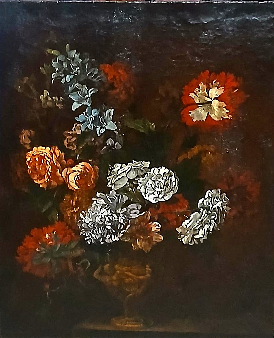 Mario Nuzzi detto 'Mario de' Fiori'. ( 1603-1673) Vaso antropomorfo con fiori . ( cm.70x64 )  