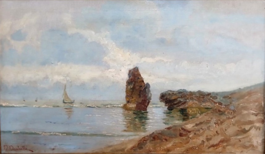 Mario Mirabella  (Palermo 187'0-1931)  Dipinto ad olio su tela raffigurante un tratto di costa 