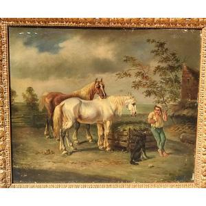 'Il Guardiano dei Cavalli' olio su tela firmato Louis Claude Malebrance  ( Caen 1790-1838)