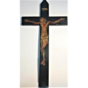 Croce in ebano dipinto con raffigurazione di Cristo - Sicilia o Spagna Sec. XVII