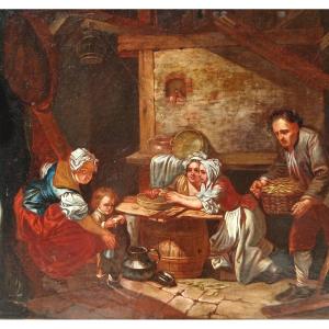  Jean Baptiste Greuze 'La scorpacciata di piselli' Opera firmata. cm 38x46-