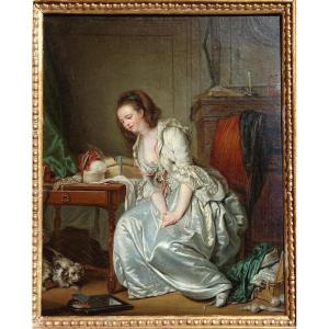 J.B.Greuze 'Lo Specchio Rotto' Replica con  bottega di cm. 56x46. 