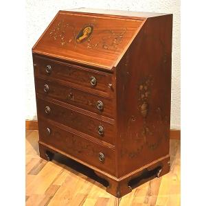 Ribaltina stile Sheraton in mogano massello finemente dipinto. Inghilterra fine 800-