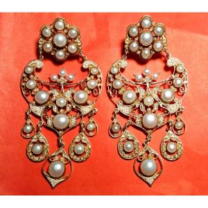 Orecchini Rinascimento di  Desin 1970 firmati 'Percossi Papi' argento 925 dorato- cm.8,5